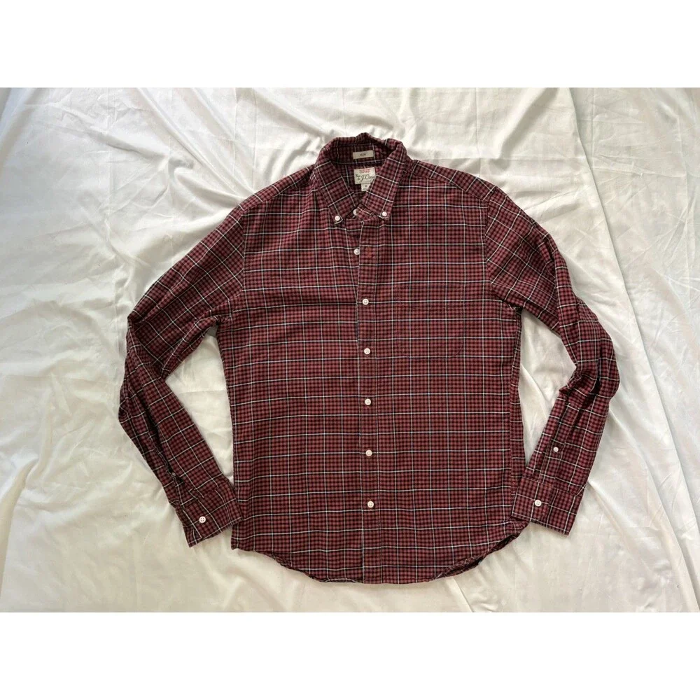 J Crew Flannel Shirt Red Black Plaid Mens S Button Up Cabin Outdoor Classic Prep